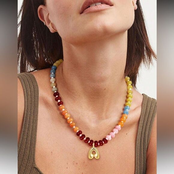 Colorful Beaded Necklace letter K A1226 - Picture 1 of 5